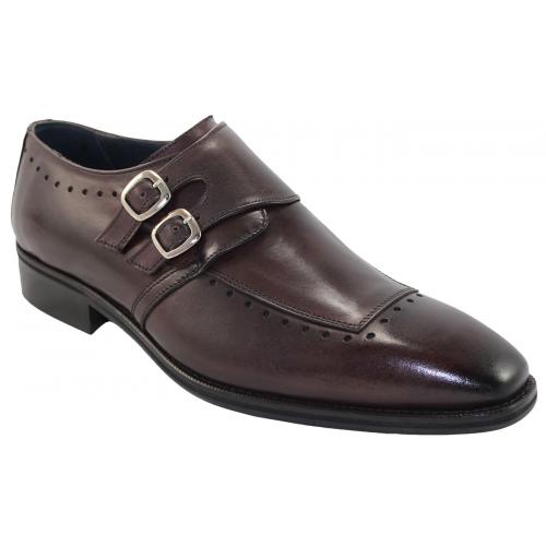 Duca Di Matiste 1409 Mahogany Genuine Italian Calfskin Dress Shoes With Double Monk Strap.